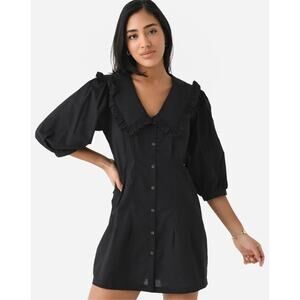 Ciao Lucia Black Ruffle Collar Mini Dress XS Puff Sleeve